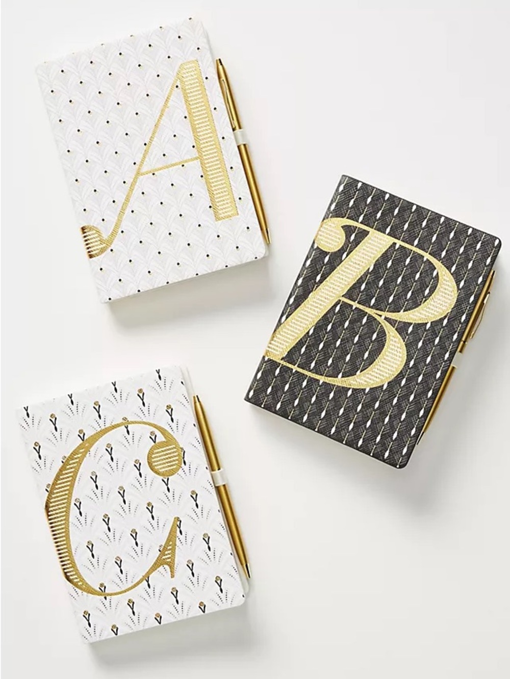 NWT “C” Anthropologie Adelaide Gold Foil Monogram Journal Initial Notebook w Pe